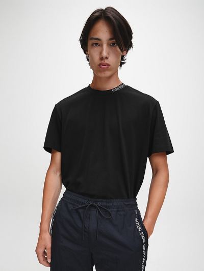Calvin Klein Ruhák HU493216 | Calvin Klein Organic Cotton Logo Collar Férfi Póló Fekete